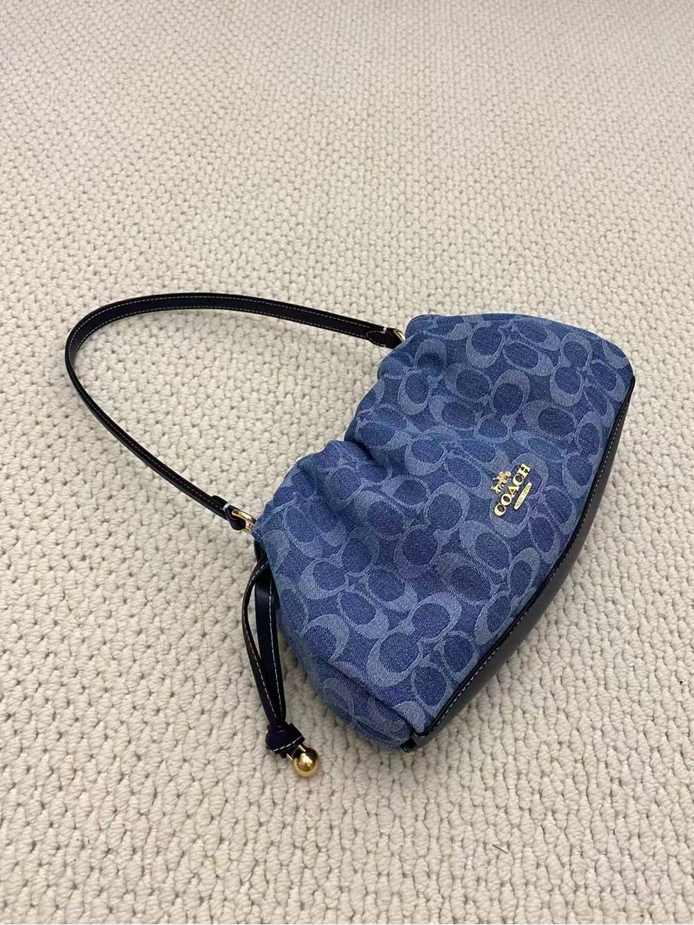 Coach Blue Signature Monogram Ruched Shoulder Bagel - Picture 4 of 6